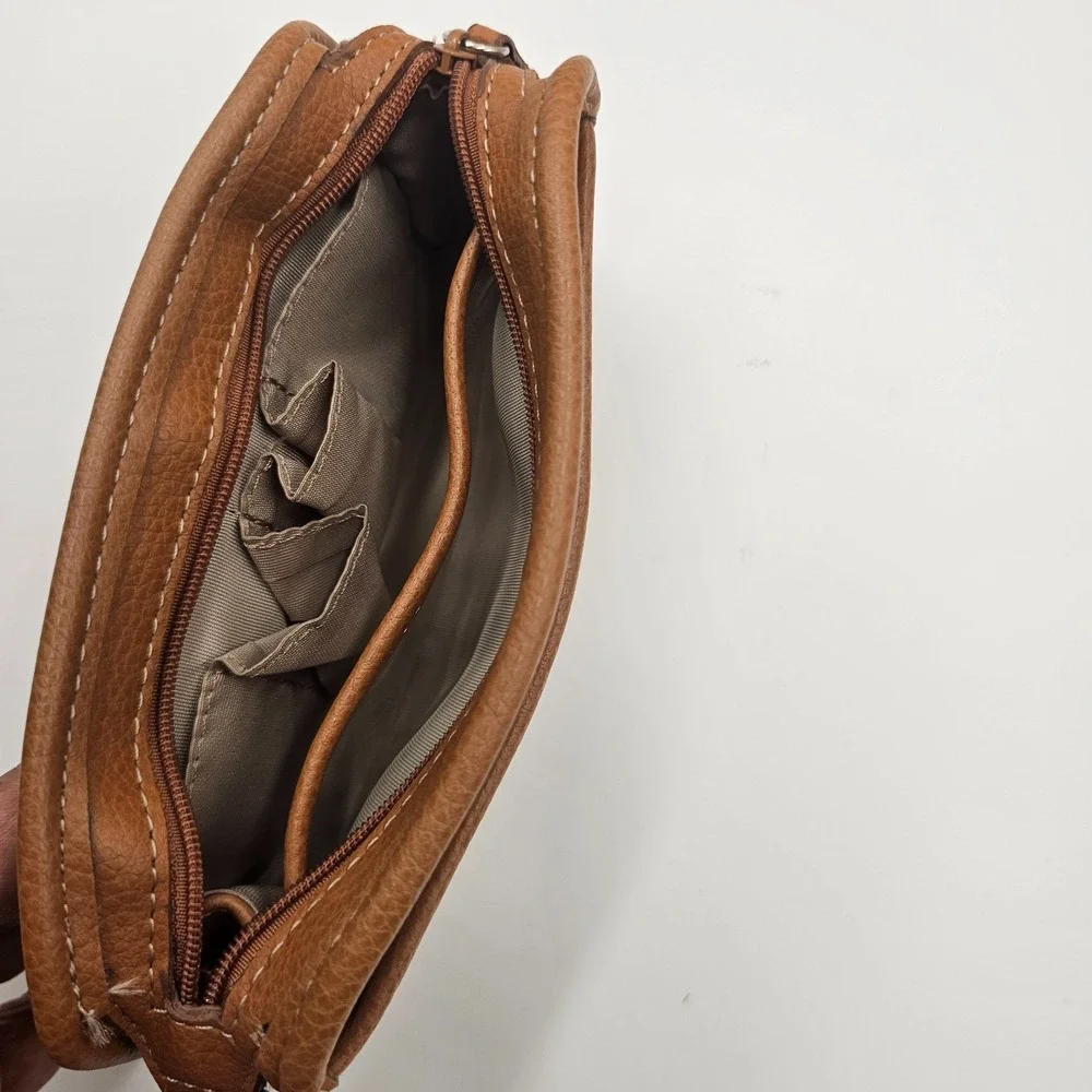 Nine West Brown Faux Leather ‎ Makeup Bag Vintage Mirror